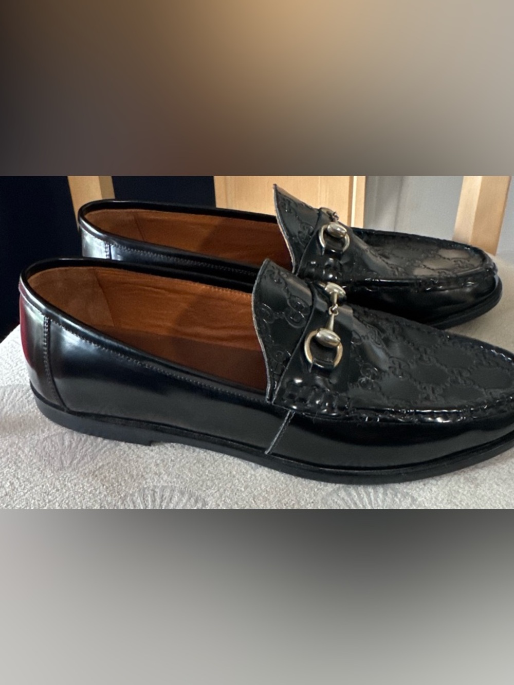Authentic Gucci Black Embossed GG Leather Horsebit Loafers - Picture 7 of 11